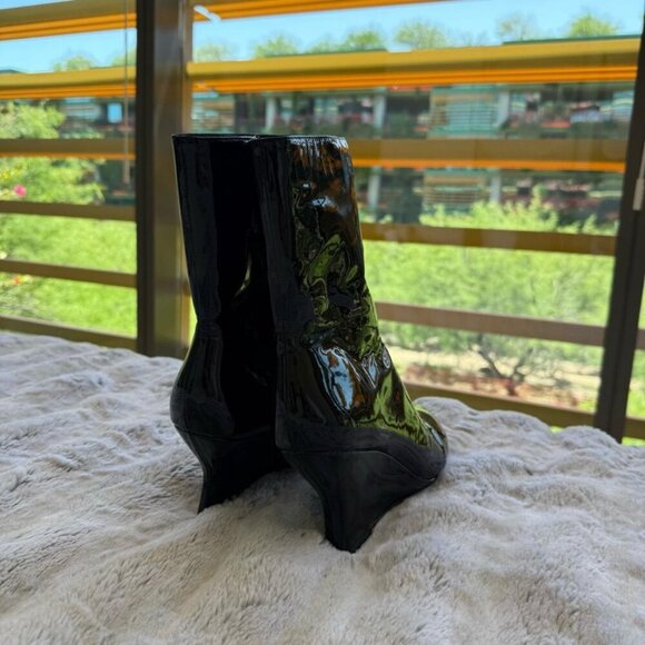Black Suede Studio Lauren Patent Wedge Ankle Boots - Picture 6 of 6
